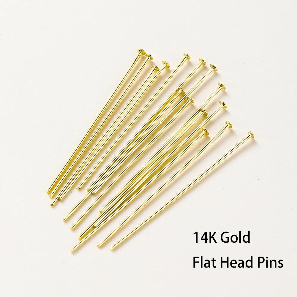 100pcs/lot 14K 18K Gold Plated 16-50mm Ball Head Pins DIY Jewelry Making Findings Brass Metal Flat Head Eye Head Pins Supplies