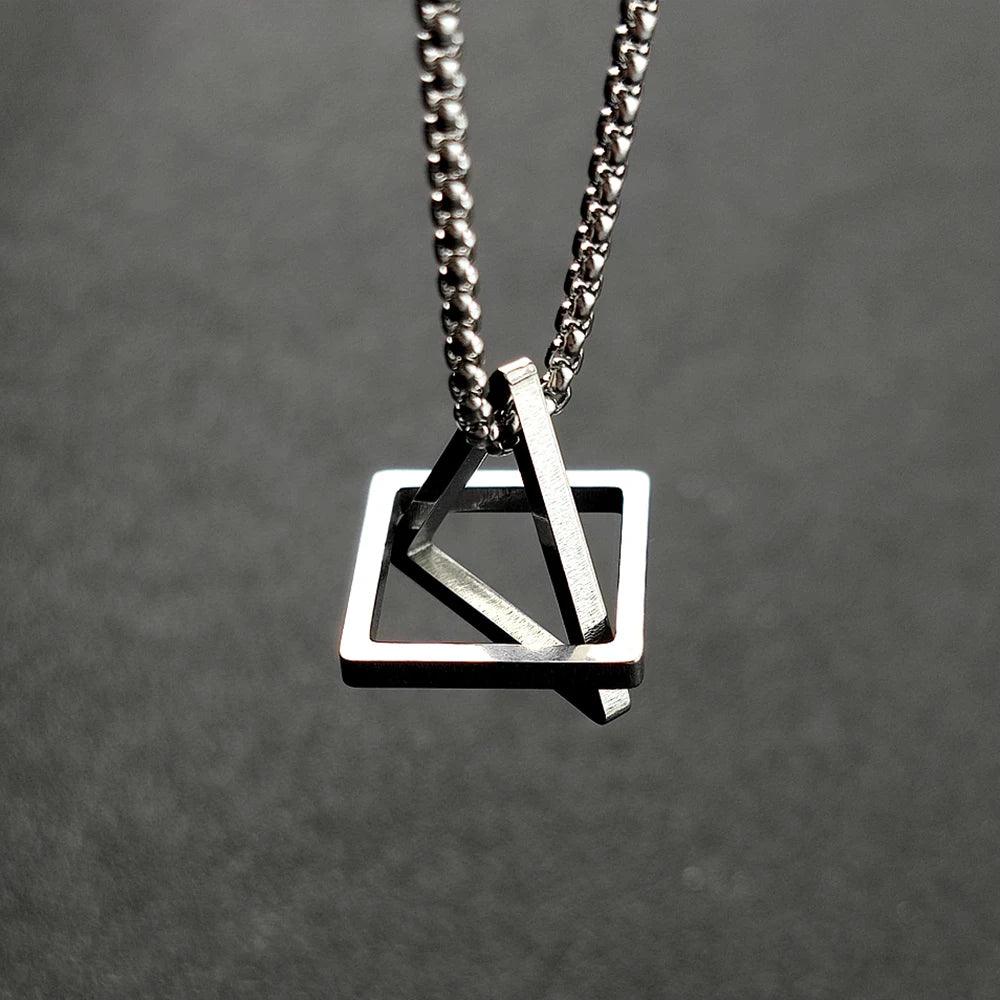 Fashion Couple Geometry Triangle Necklace Hip Hop Pendant Couple Necklace for Men Women Stainless Steel Jewelry Anniversary Gift