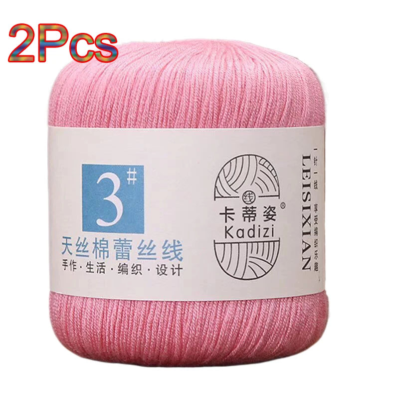 100% Mercerized Cotton Lace Yarn Threads for Crochet and Knitting - 2Pcs Embroidery Craft Set