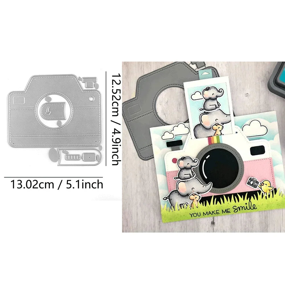 Magic Iris Camera Pull Tab Bundles Clear Stamps And Metal Cutting Dies For DIY Craft Making Card Scrapbooking Decoration