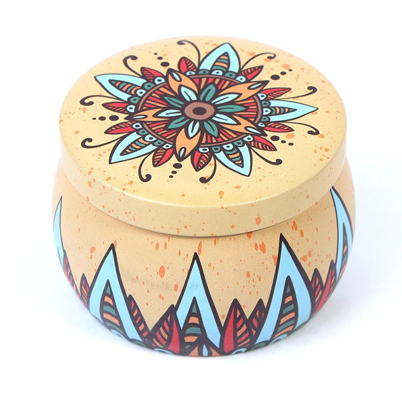 Ethnic Style Metal Tin Box Scented Candle With Candle Jar Retro Tin Box Dried Flower Scented Candle Home Decoration Wedding Gift