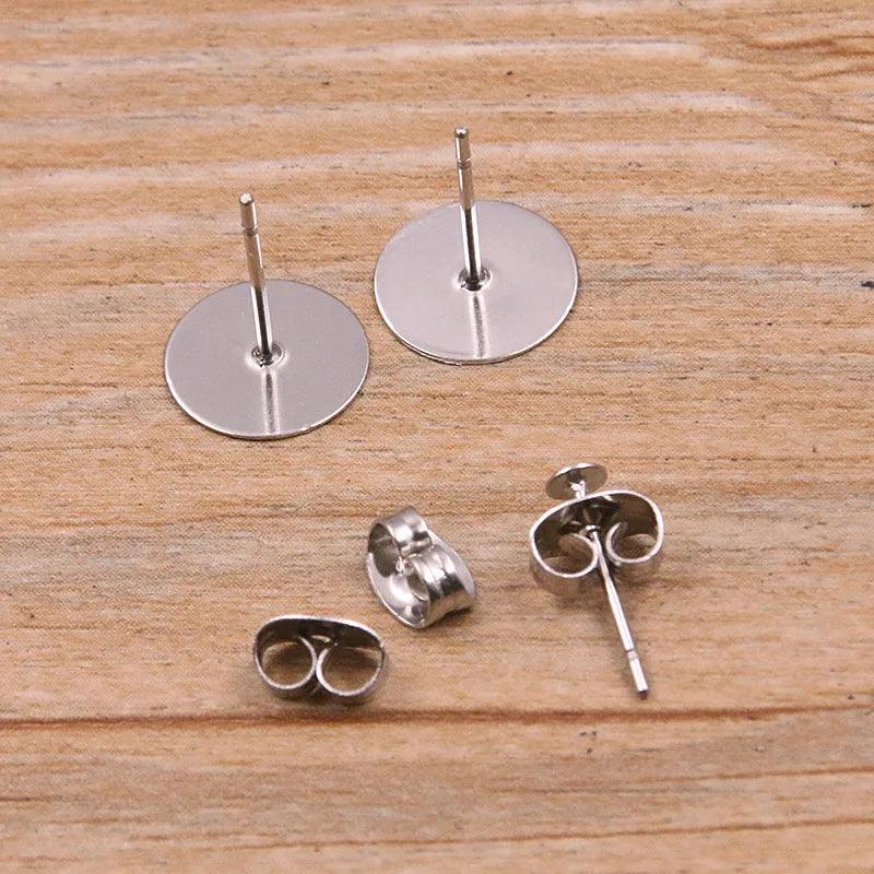 50-100pcs 2 Color Stainless Steel Earring Studs Blank Post Base Pins With Plug Findings Ear Back For DIY Jewelry Making