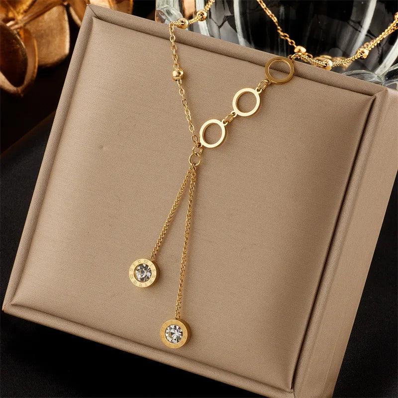 ZAKOL Roman Numerals Disc Dial Plate Pendant Necklaces For Women Men Unisex Gold Color Metal Choker Clavicle Chain Jewelry Gifts