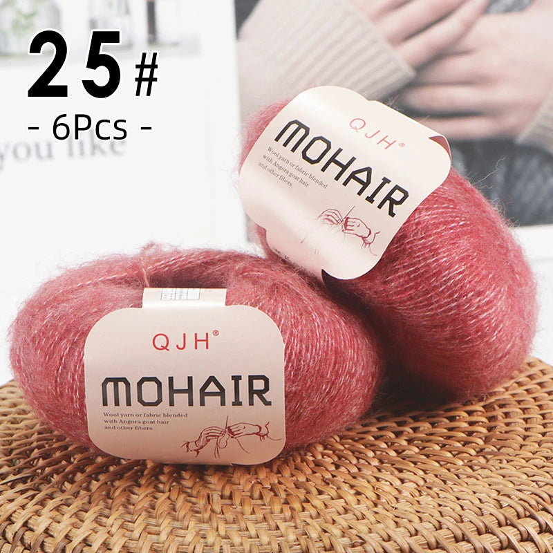 6PCS Soft Mohair Yarn Knitting Angora Yarn for DIY Projects Fluffy Lace Yarn for Sweaters Scarves and Shawls 25g Each