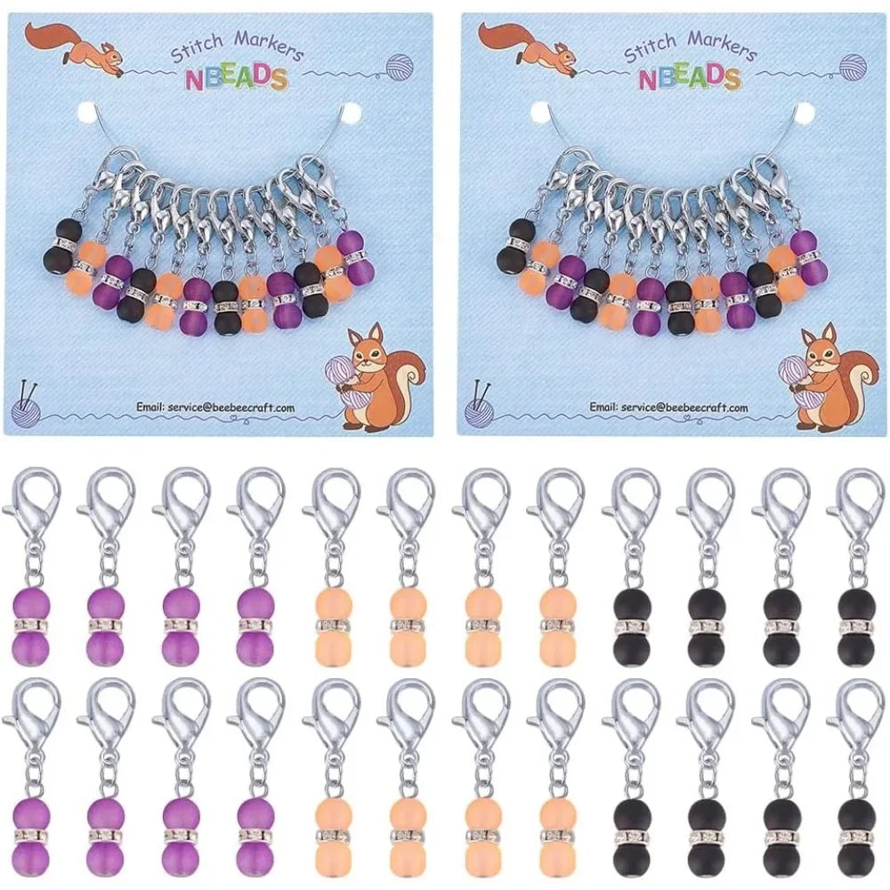 24 Pcs Halloween Theme Stitch Markers Glass Beaded Gourd Charms Removable Lobster Claw Clasp Locking Stitch Marker for Knitting