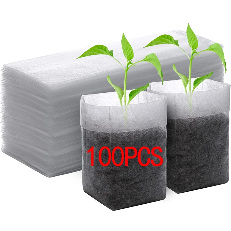100-Piece Eco-friendly Non-Woven Fabric Seedling Bags - Thickened, Multi-Size Planting Pots For Flowers & Trees, Ideal For Green