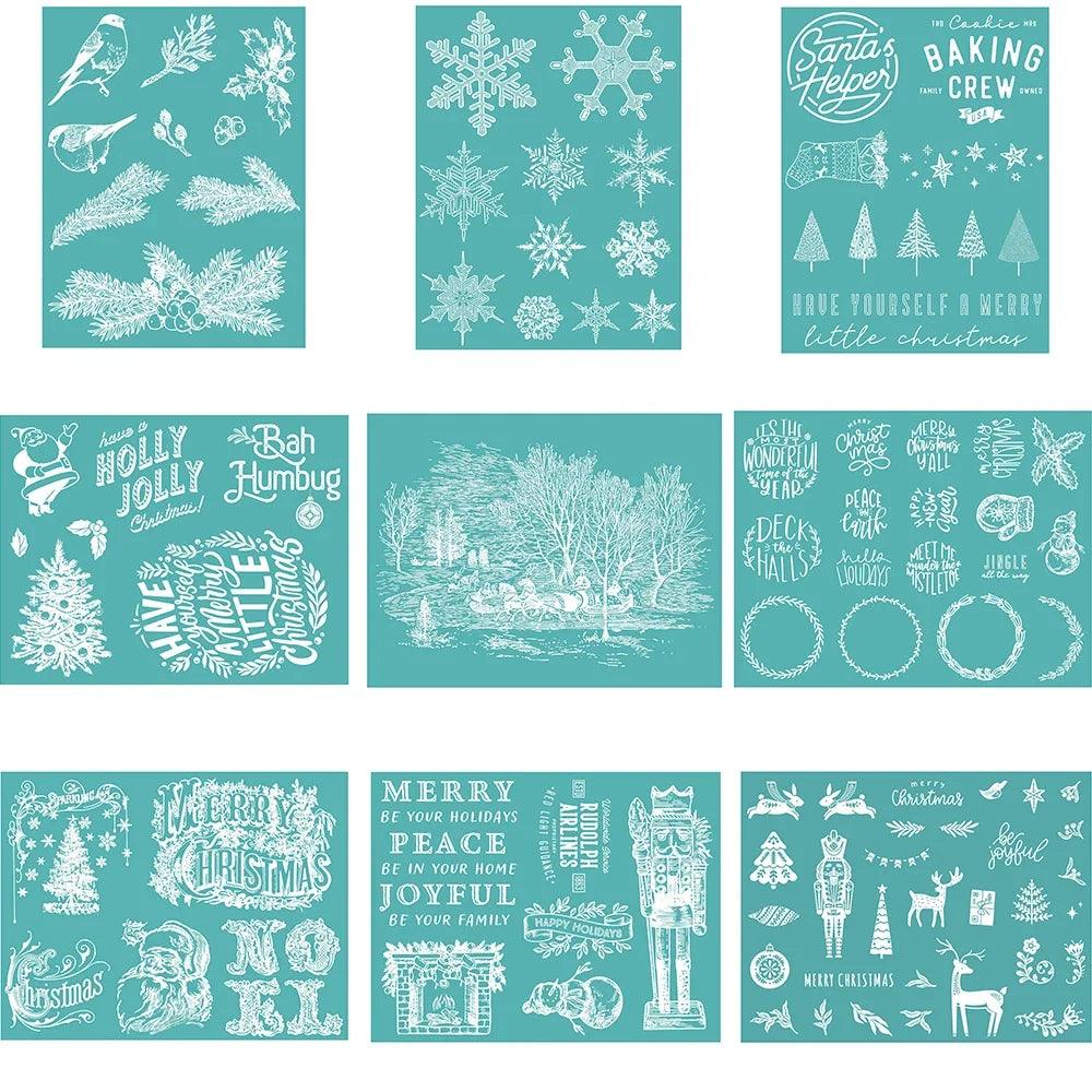Merry Christams Patterns Reusable Self-Adhesive Silk Screen Stencils for Polymer Clay DIY T-Shirt Jewelry Craft Home Decoration