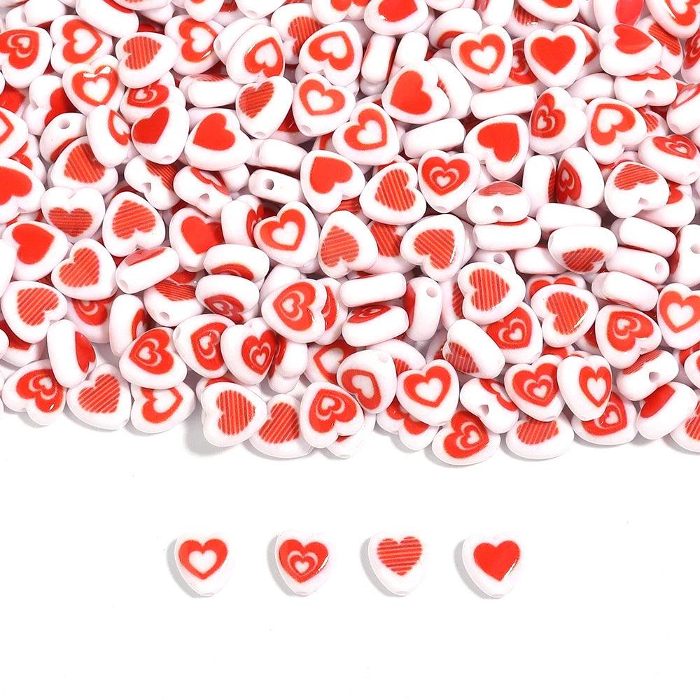 100pcs Acrylic Heart Shape Bead 8mm Red Love Heart Loose Beads for Jewelry Making DIY Charms Bracelets Necklace Accessories