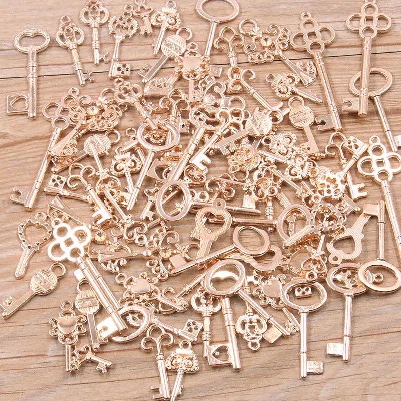 100g 50g 30g Mixed Key Charms 6 Color Bracelets Necklace Craft Metal Pendant For Jewelry Making DIY Supplies Wholesale