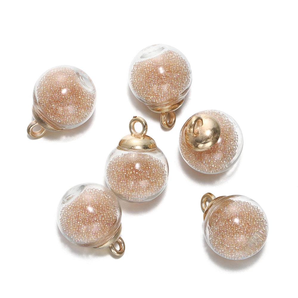 10Pcs Charms Quicksand Transparent Glass Ball 16mm Pendants Findings for Earrings Necklace Pendant DIY Jewelry Making Supplies