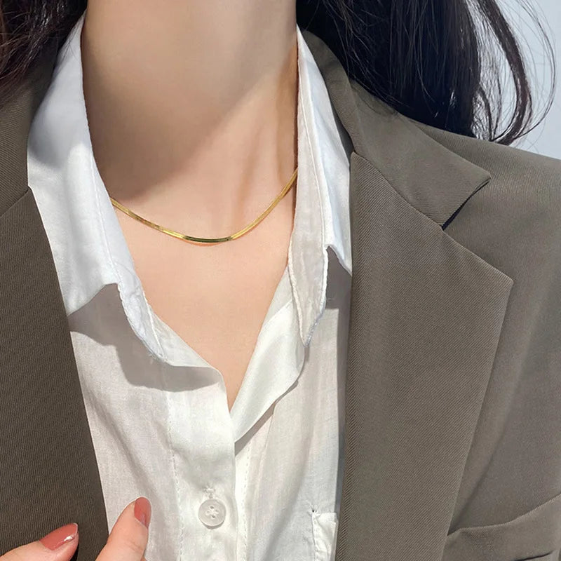 ANENJERY 316L Stainless Steel Tricolor Hand Braided Necklace Europe and America Cuban Chain Ladies Necklace Party Jewelry