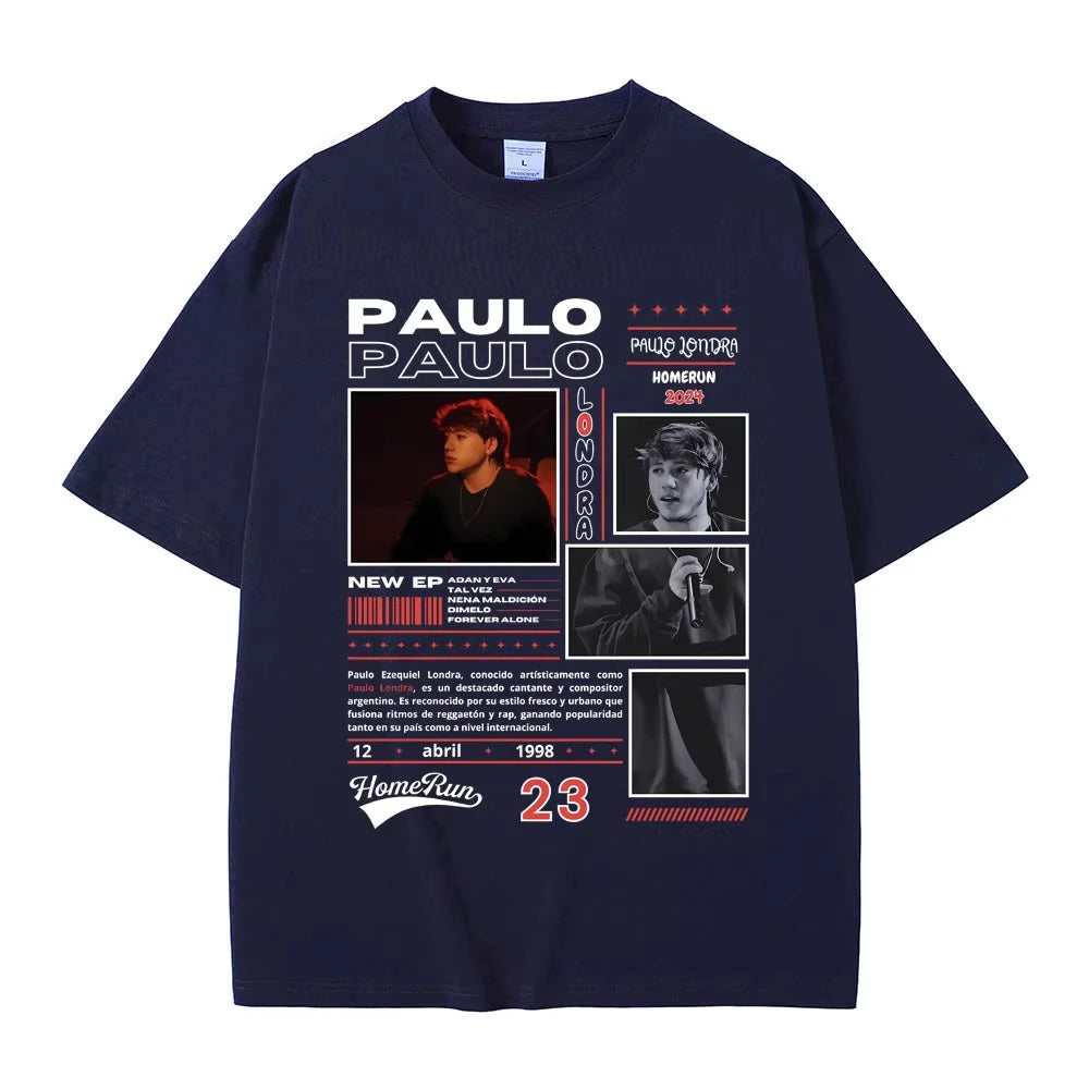 Trend Rapper Paulo Londra Homerun Album T-shirts Mens Women Fashion Hip Hop Oversized T Shirt Casual Cotton Short Sleeve T-shirt