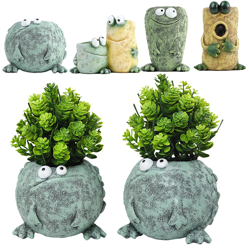 Cartoon Frog Flower Container Resin Cute Frog Succulent Pot Small Frog Planter Ornament for Home Decoration