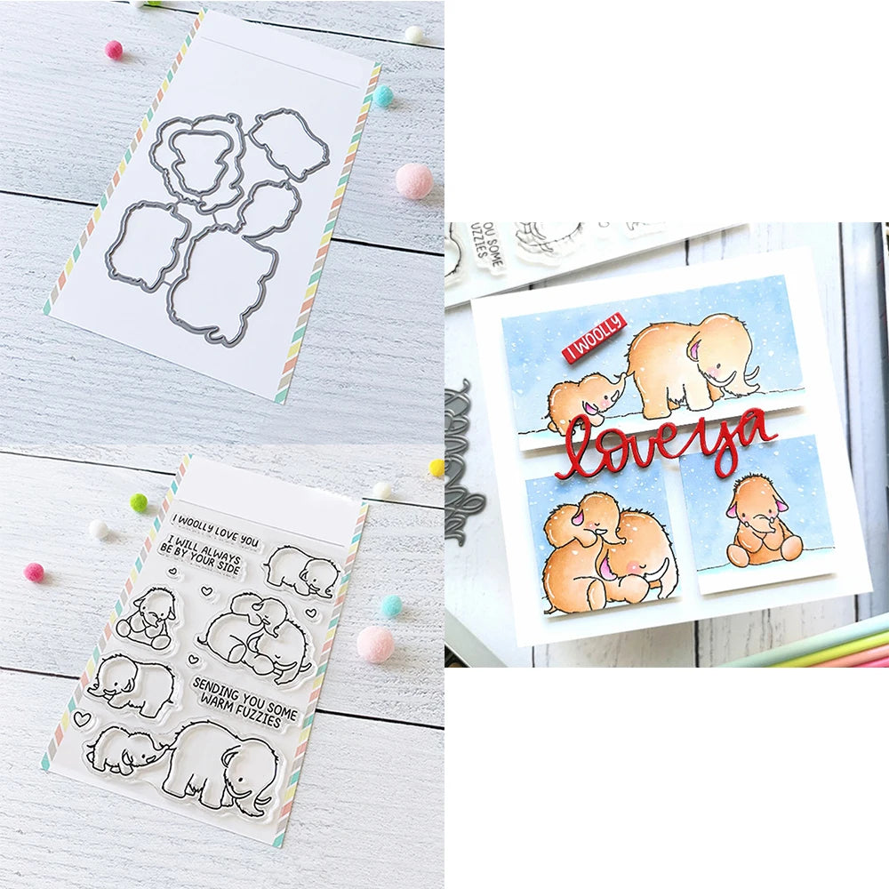 Mini Panda Bunny Koala Animal Outline Metal Cutting Dies Clear Stamps for DIY Easter Day Decor Paper Cards