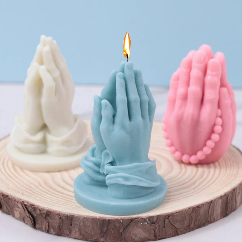 Prayer Gesture Silicone Candle Mold 3D Buddha Bead Hand Sculpture Plaster Resin Mold Kit DIY Soap Baking Tools Home Decor Gift