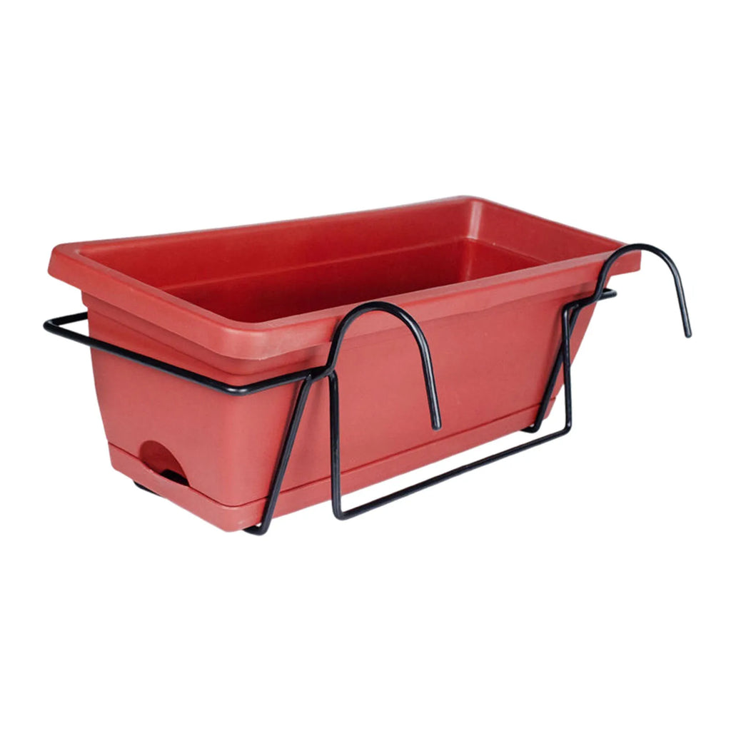 Balcony Railing Planter Plant Basket Fence Planter with Rack and Tray Flowerpot Window Box Planter for Deck Yard Countryside