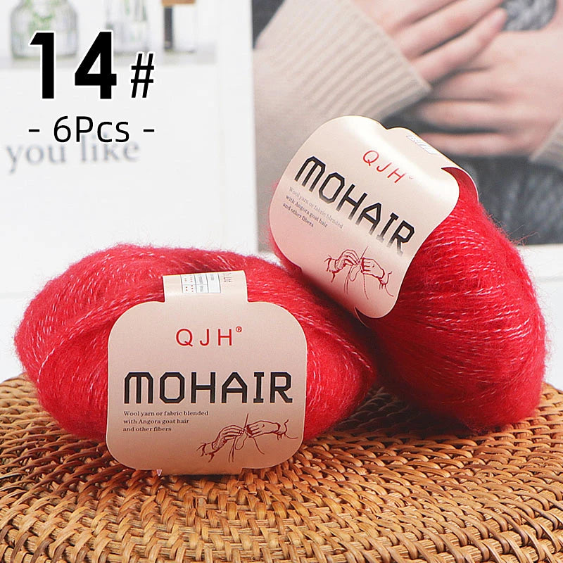 6PCS Soft Mohair Yarn Knitting Angora Yarn for DIY Projects Fluffy Lace Yarn for Sweaters Scarves and Shawls 25g Each