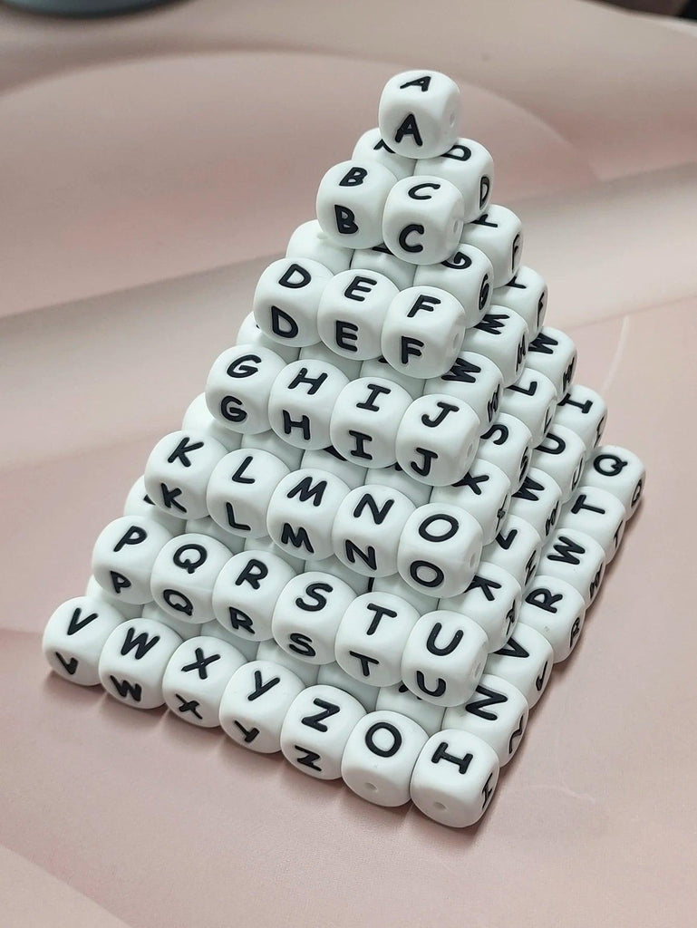 52PCS Silicone Letter Beads 12mm A-Z Even and Accurate Square Letters Beads for Bracelet Stethers Key Chains Necklace Lanyards