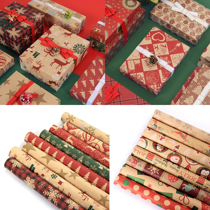 Christmas Gift Wrapping Paper Birthday Party Wedding DIY Craft Paper Xmas Elements Collection Gift Box Packaging Papers