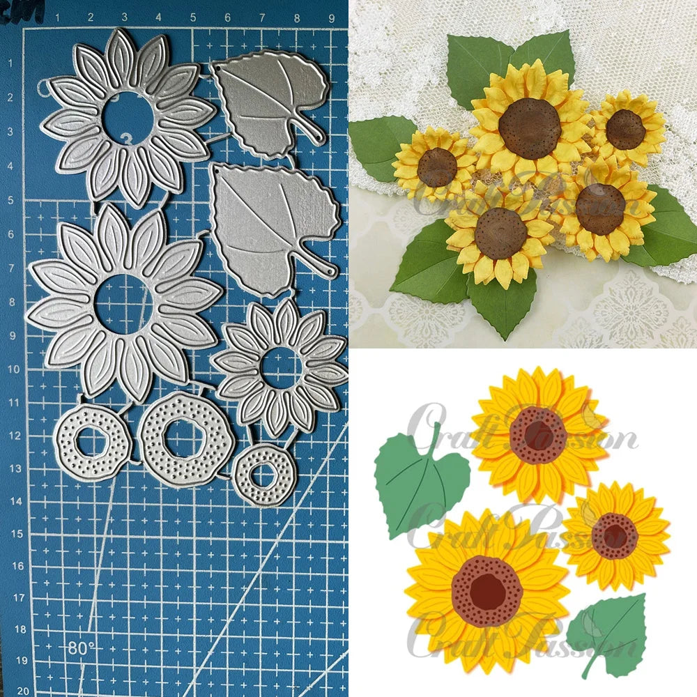 Lucky Goddess Metal Cutting Dies Sunflowers & Leaves Diy Scrapbooking Photo Album Decorative Embossing Paper Card Crafts