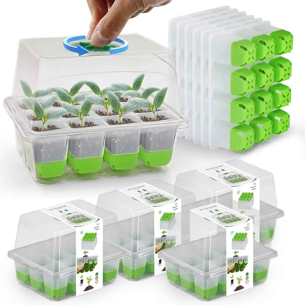 12-cell Seedling Starter Tray Transparent Cover Adjustable Vents Indoor Garden Greenhouse Plants Germination Box Nursery Potting