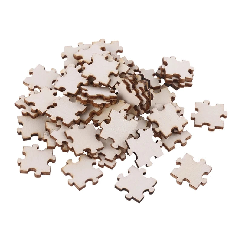 100 Pcs/Set Unfinished Wooden Jigsaw Freeform Blank Puzzles Pieces for DIY Art Crafts Card Making