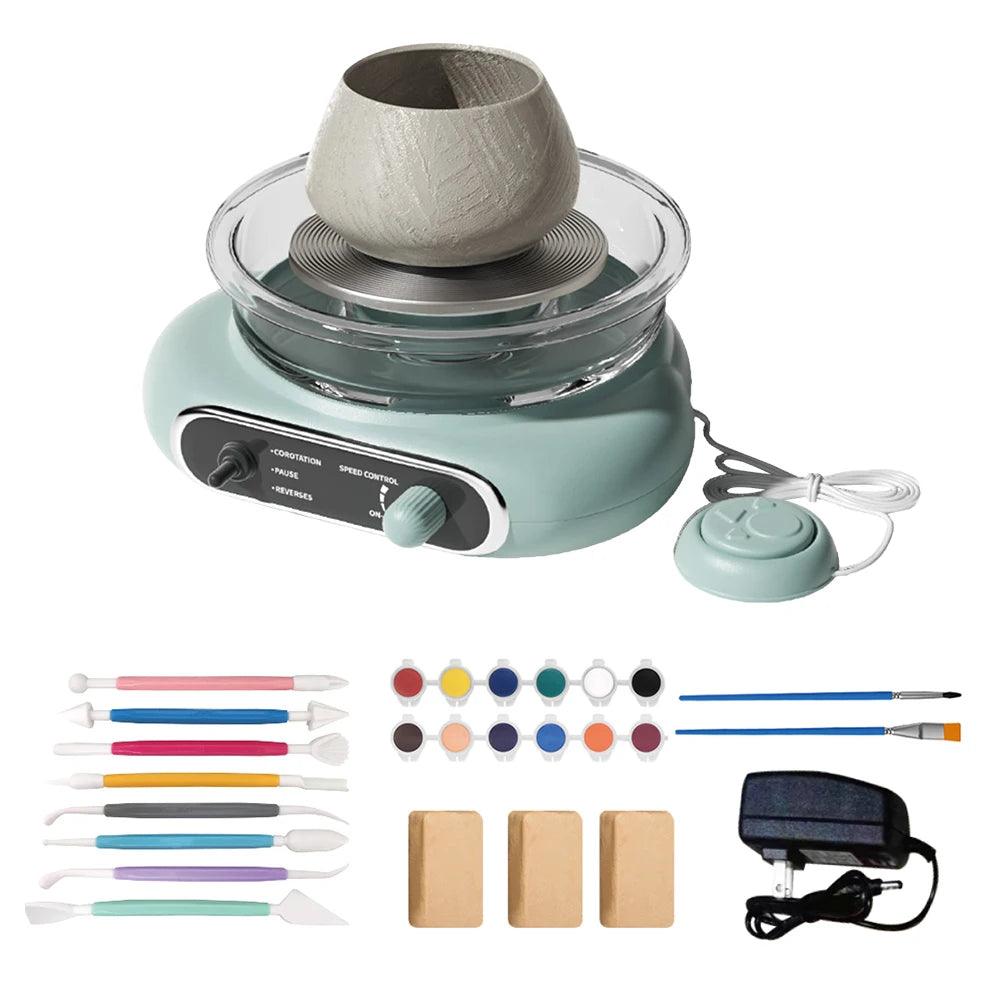Mini Pottery Wheel Kit Pottery Clay Art 4.7" Turntable Electric Pottery Wheel Detachable Cleaning for Home DIY Ceramic Work