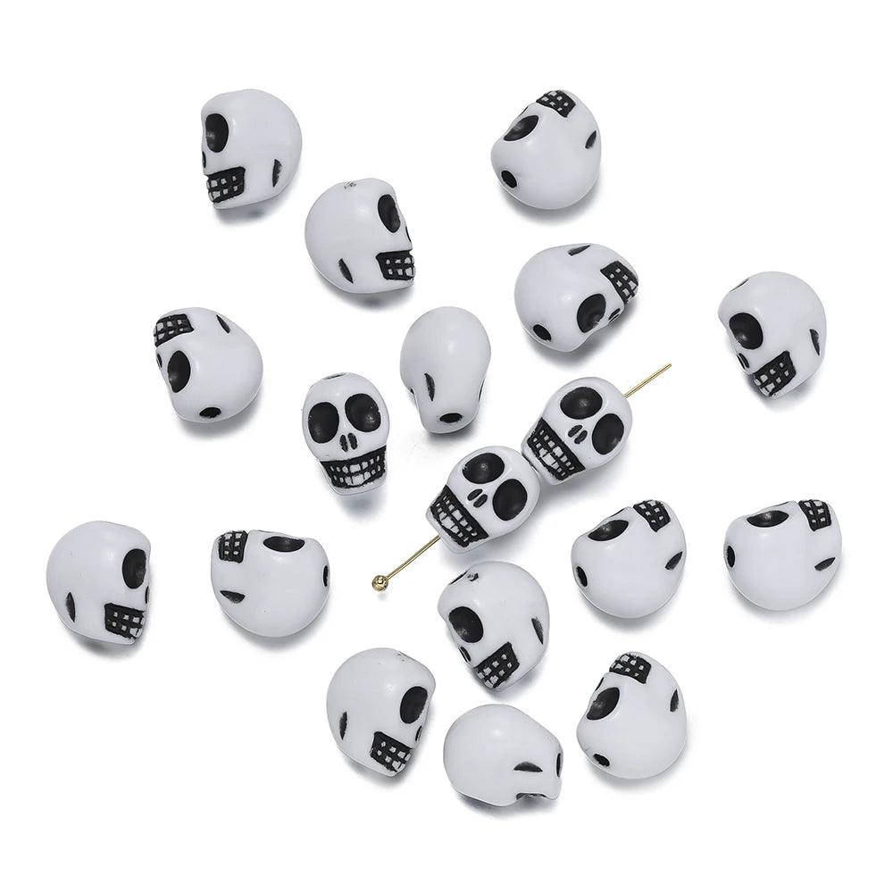 30pcs/Lot Skull Beads Acrylic Spacer Bead for Bracelet Necklace Earrings DIY Jewelry Making Accessories Halloween Decoration