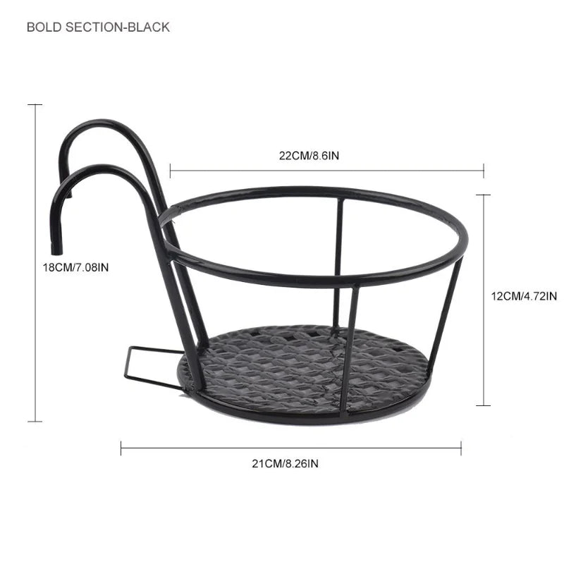 1PC Iron Art Hanging Baskets Flower Pot Balcony Hanging Plant Round Racks Railing Fence Outdoor Window Bonsai Stand Decoration
