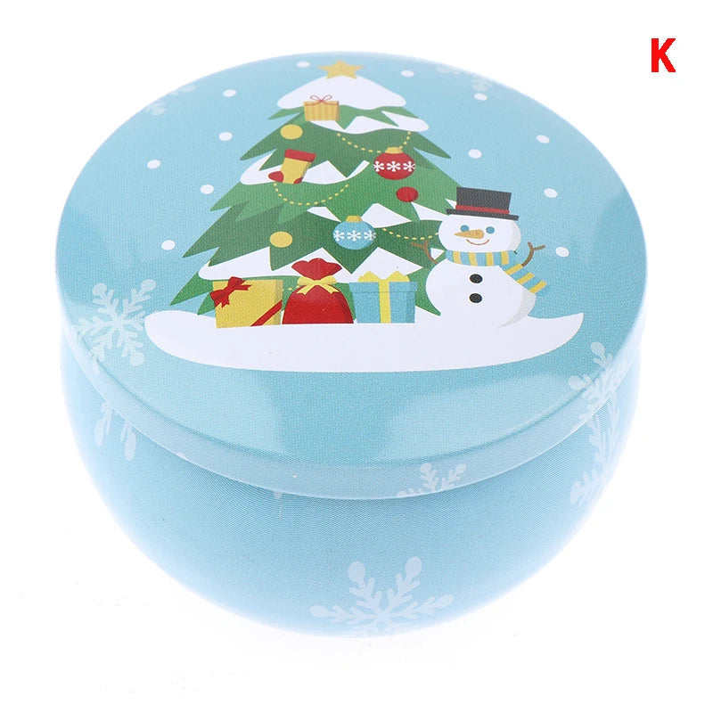 Christmas Tinplate Round Candy Tin Can Metal Candle Jars With Lid Candle Container Empty Box Cookie Candy Tea Storage Gift Case