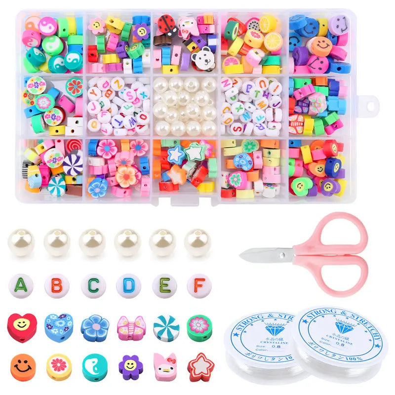 Polymer Clay Beads Kit 15 Style Cute Heart Star Clay Beads Charms for Jewelry Necklace Earring Making DIY Bracelet Accessories