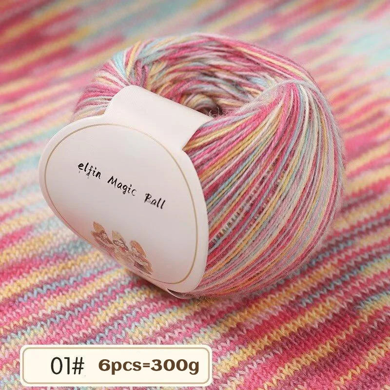 Colorful Section Dyed Fine Wool Yarn 300g Knitting Crafts