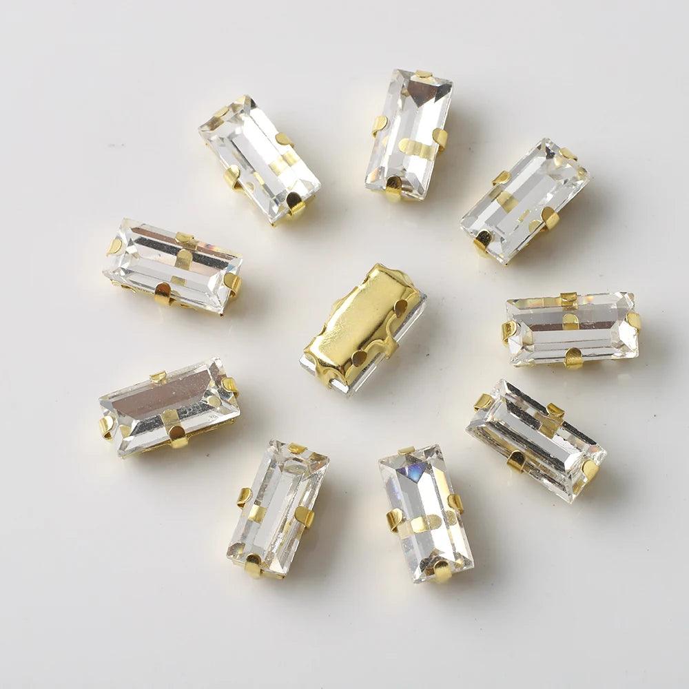 20Pcs Rectangular Gold Edged Glass Rhinestones With Claw Seams On Crystal Stones For Customized Clothing Decoration Diamond Seam