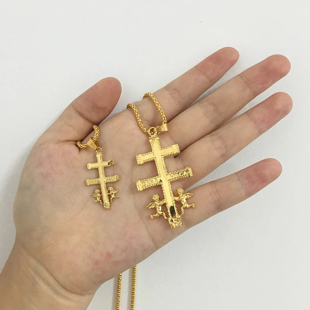 Catholic Caravaca Crucifix Orthodox Russian Cross Necklace Pendant With Cherub Angel Best Christian Necklace Jewelry
