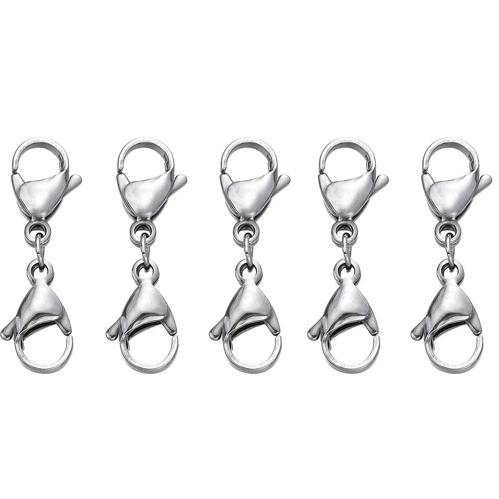 5/10Sets Stainless Steel Double Lobster Clasp Extender Claw Connector for DIY Bracelet Necklace Chains Jewelry Making Supplies