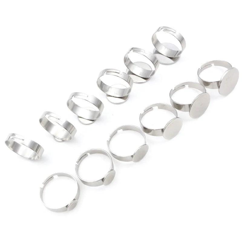 10pcs 6/8/10/12/14/15mm 304 Stainless Steel Gold Plated Adjustable Ring Settings Blank Base,Fit 8-15mm Glass Cabochons DIY