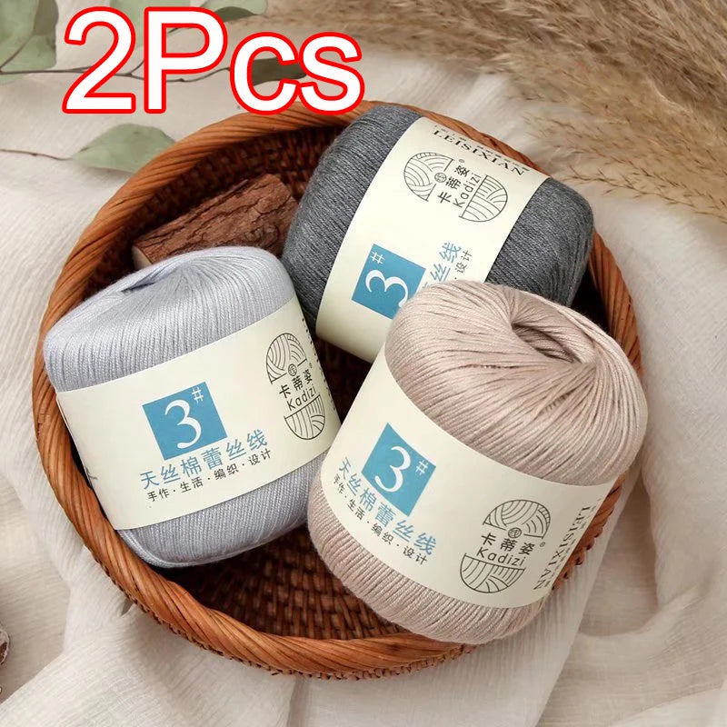 100% Mercerized Cotton Lace Yarn Threads for Crochet and Knitting - 2Pcs Embroidery Craft Set