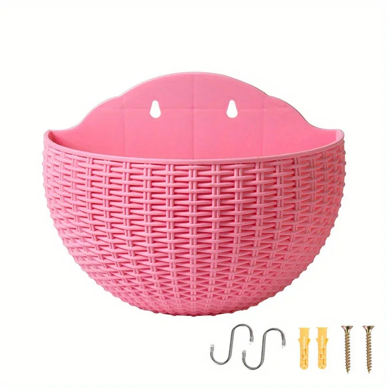 European Style Imitation Rattan Wall Hanging Half Round Flowerpot Planter Semicircular Wall Flower Pot Balcony Household Outdoor