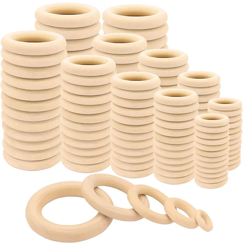 3-100Pcs Natural Wooden Rings 15-100mm Unfinished Solid Smooth Wooden Rings Circle Pendant for Macrame DIY Crafts Jewelry Making