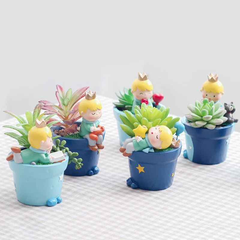Resin Succulent Planter Small Ornament Cute Prince Pots Little Boy Flowerpot Bonsai Garden Home Decor Plant Pot