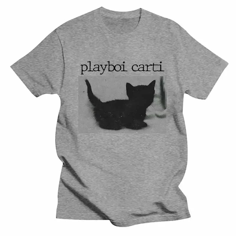Summer Playboi Carti Oversized Hip Hop T Shirt Cute Cat Harajuku Print Men's Jogging Tee