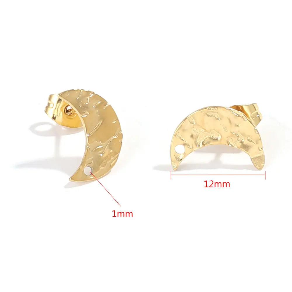 10pcs Stainless Steel Earring Posts with Loop Hole Star Moon Pattern Ear Studs Base for DIY Earring Jewelry Making Supplies