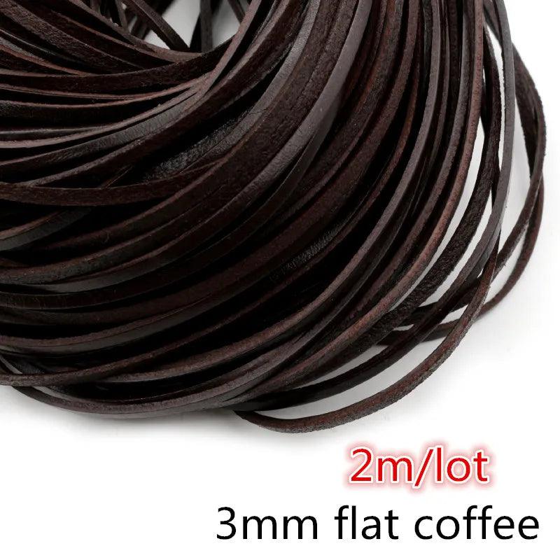 2-5m/lot 1-8mm Genuine Cow Leather Round/Flat Strand Thong Cord DIY Bracelet Findings Rope String For Jewelry Making Accessories