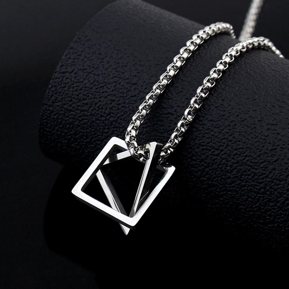 Fashion Couple Geometry Triangle Necklace Hip Hop Pendant Couple Necklace for Men Women Stainless Steel Jewelry Anniversary Gift