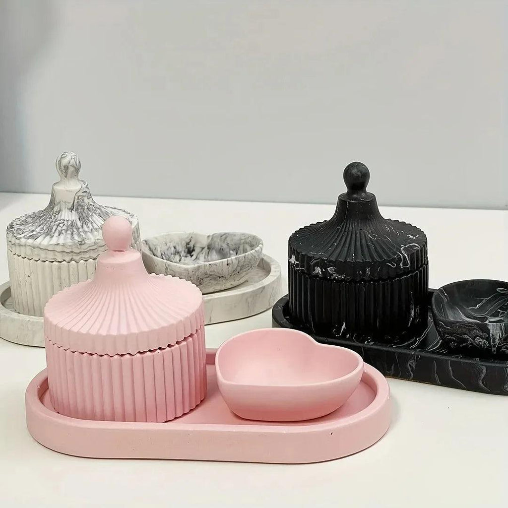 Concrete Stripe Storage Tank Silicone Mold DIY Heart Shaped Disc Elliptical Tray Gypsum Cement Resin Mold