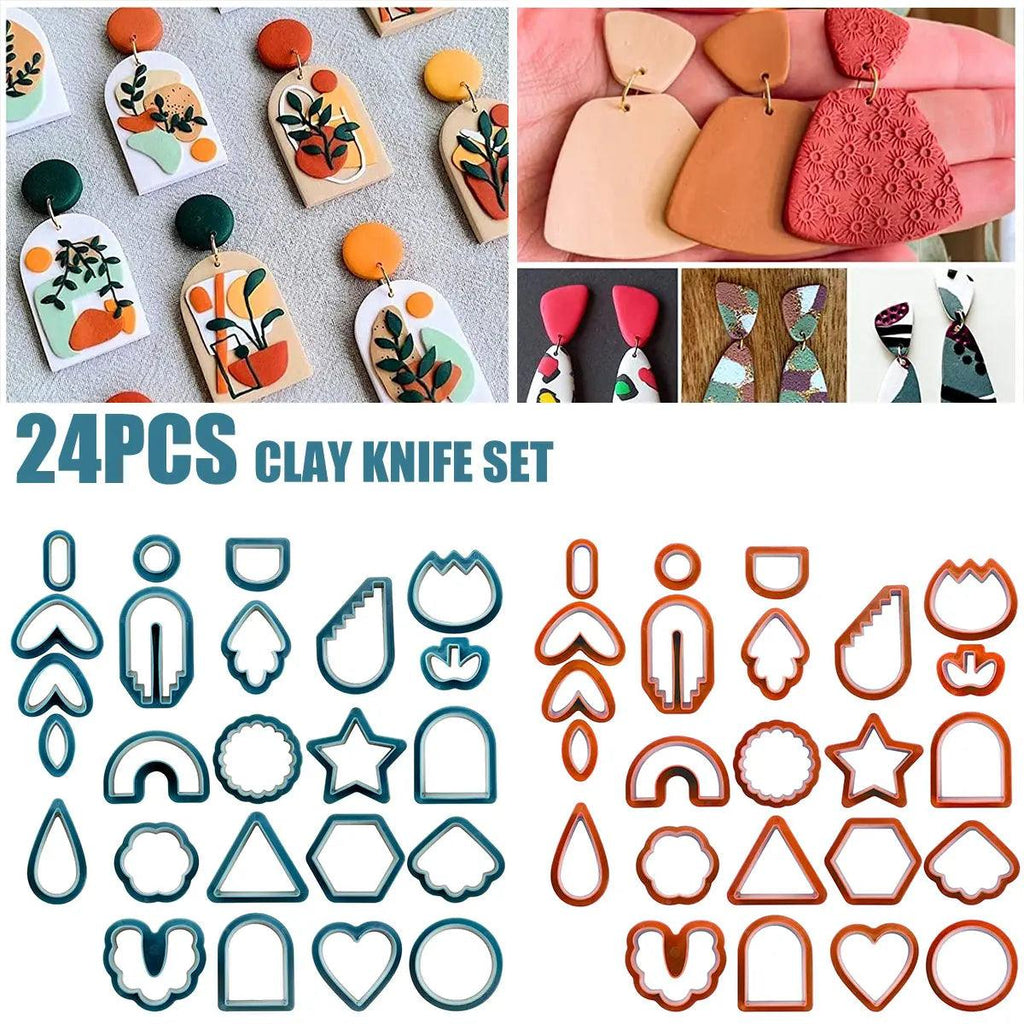 24pcs Polymer Clay Cutters Kits Earring Ceramic Craft Cutting Mold Baking Mould Handmade DIY Jewelry Making Tools for Beginners