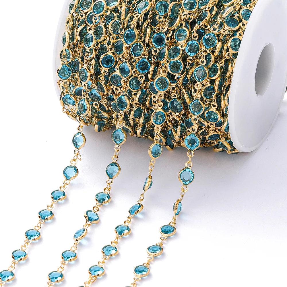 1Meter 6mm Colorful Crystal Beads Beaded Chain Glass Bead Necklace Chain Findings for DIY Bracelet Jewelry Making Supplies