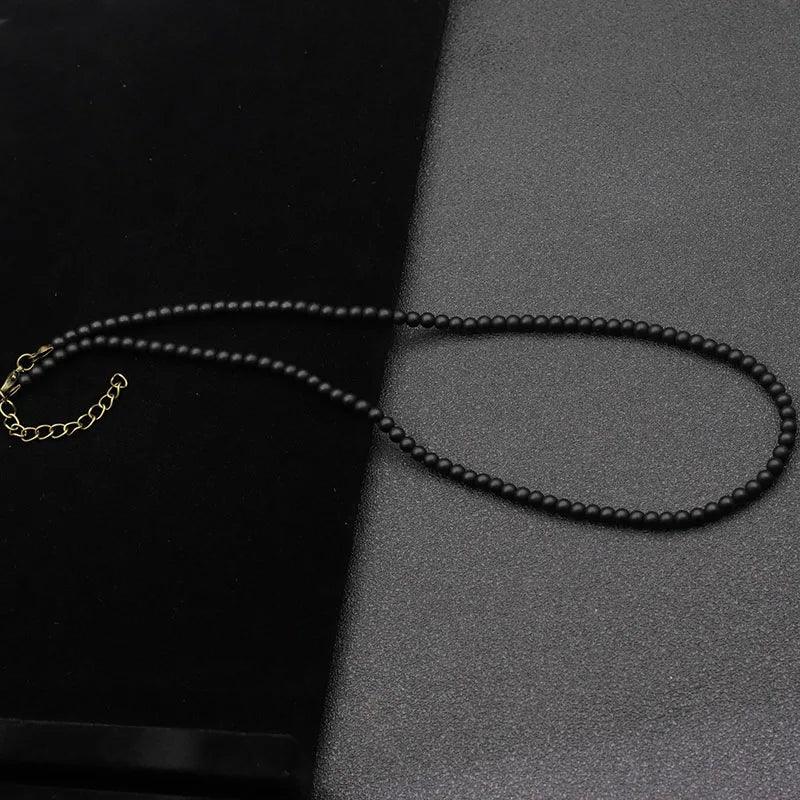 Unique 18Inch Choker Necklace Men Minimalist 4mm Natural Stone Collar Boyfriend Gift Hiphop Rock Short Colar Neck Accessories