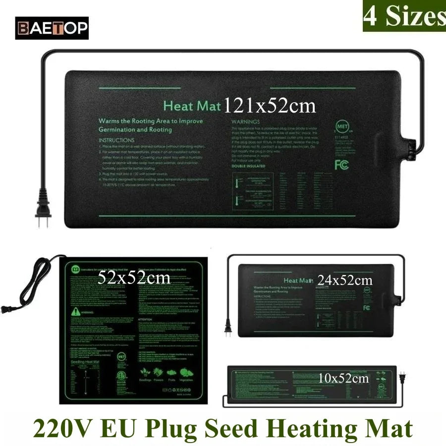 4 Sizes 220V EU Plug Seedling Heat Mat Waterproof Hydroponic Heating Pad for Seed Starting Greenhouse Rooting Germination