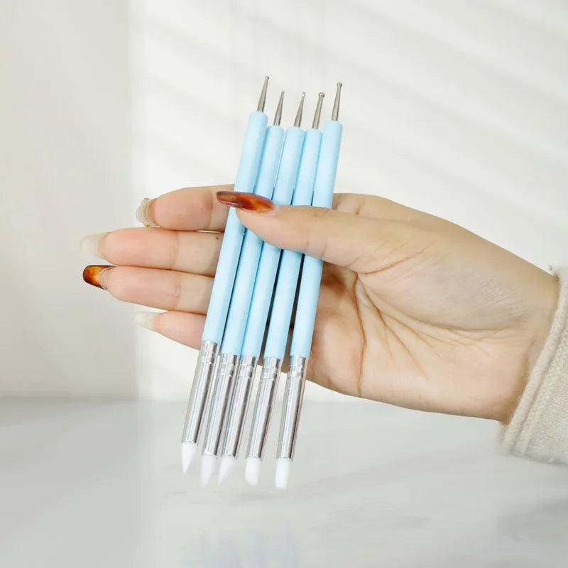 5 double head rhinestone nail carving pen auxiliary tools, manual clay modeling, fondant cake baking tool pen